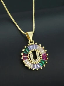 Pingente de Letra Folheado a Ouro com Micro Pavê de CZ Arco-íris, Joias da Moda, Pingentes e Encantos com Inicial para Mulheres
