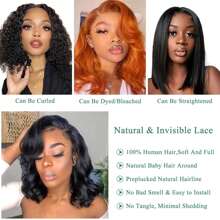 8 Inch 13x4 Body Wave HD Lace Front Wigs Human Hair 250% Density Glueless Bob Wigs Human Hair Pre Plucked Short Bob Wigs For Women Frontal Wig Human Hair Natural Black Color - Natural Black - View 9