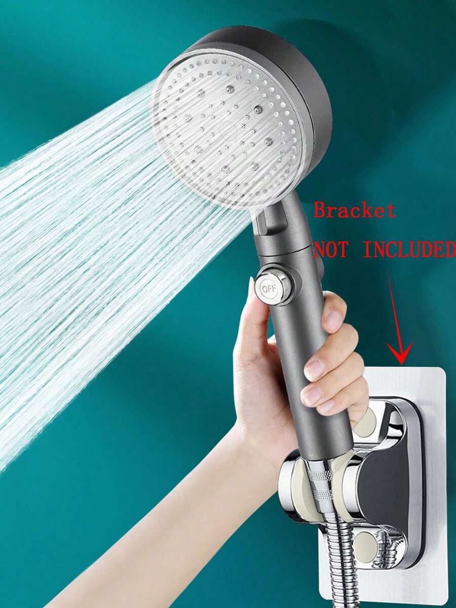 1 件加压手持淋浴喷头，5 种模式可调节水量淋浴喷头，一键止水淋浴喷头，浴室淋浴喷头，淋浴喷头，浴室五金，浴室配件 - 灰色 - 查看 1