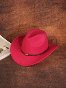 1 szt. Unisex Western Cowboy Hat z metalowym nitem Cattle Pattern, lekki kapelusz festiwalowy wykonany z nieelastycznego splotu włókien poliestrowych, ozdobiony akcesoriami