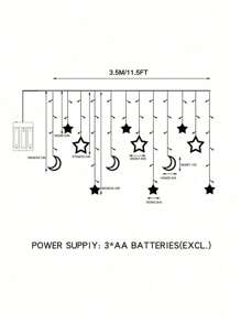 1 buc 3,5 M Steaua și Lună LED Cortina Cort, Lampă Decor Steaua și Lună, rezistentă la apă, pentru grădină, petrecere de aniversare, cort camera de zi - lumină albă caldă - Vizualizare 11