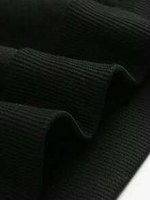 Women Short Round Neck Raglan Sleeve Casual Sweatshirt - Black - View 4