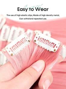 Extensions de cheveux clip rose de 22 pouces, 12 pièces par set, extension de cheveux longs droits synthétiques pour femmes et filles pour un usage quotidien