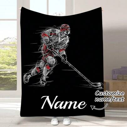 1 st anpassat namn, fleecefilt med ishockeytema, personlig sofffilt, mjuk och varm för höst/vinter, minnesvärd minnesfilt, födelsedagspresent till familj och vänner, lämplig för kontor, säng, soffa, fåtölj, tupplur, camping, Resa