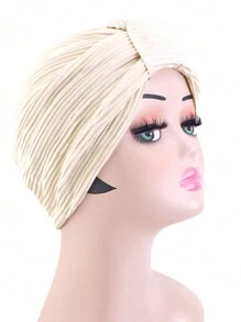 1pc Striped Pleated Twist Turban Hat, Double Layer Headband Hijab Wraps, All-In-One Head Scarf - All-inclusive down Payment - View 2