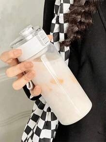 1 Stück 350/550/800 ml tragbare Sport Fitness Wasserflasche mit großem Fassungsvermögen und transparentem Becher, Outdoor, Reise, Büro Notwendigkeit