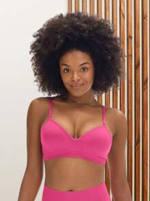 Kit 2 - Wire-Free Adjustable Thin Strap Fixed Cup Bra - Hot Pink - View 6