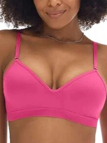Kit 2 - Wire-Free Adjustable Thin Strap Fixed Cup Bra - Hot Pink - View 8