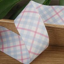 Bicolor Plaid Print Ribbon Handmade Bow DIY Hair Accessories Craft Supplies Gift Floral Ribbon