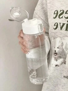 1 Stück 350/550/800 ml tragbare Sport Fitness Wasserflasche mit großem Fassungsvermögen und transparentem Becher, Outdoor, Reise, Büro Notwendigkeit