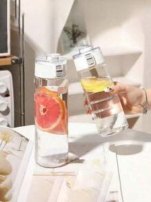 1 Stück 350/550/800 ml tragbare Sport Fitness Wasserflasche mit großem Fassungsvermögen und transparentem Becher, Outdoor, Reise, Büro Notwendigkeit