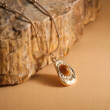 1 peça Vintage Oval Tiger Eye Stone & Geometric Pendant Necklace, Joia Bonita e Chique para Mulheres, Adequado para Festa, Presente de Dia dos Namorados para Namorada - Ouro amarelo - Ver 18