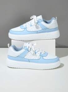 Fall/Winter Fashion Versatile Shiny Silver Patchwork Casual Student Skate Sneakers