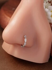 KARYOKO 1pc Shiny Cubic Zirconia Nose Ring For Women & Girls – Gold & Silver Spiral Hoop Nose Piercing Jewelry, 8mm - 1# - View 2