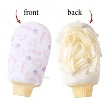 1 pièce Gant de bain double face pour bébé avec motif de dessin animé. Un côté en forme de fleur de bain pour un lathérage riche, l'autre côté en sable fin pour le frottage. Outils de bain multifonctionnels pour bébé.