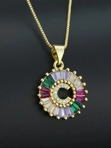 Pingente de Letra Folheado a Ouro com Micro Pavê de CZ Arco-íris, Joias da Moda, Pingentes e Encantos com Inicial para Mulheres
