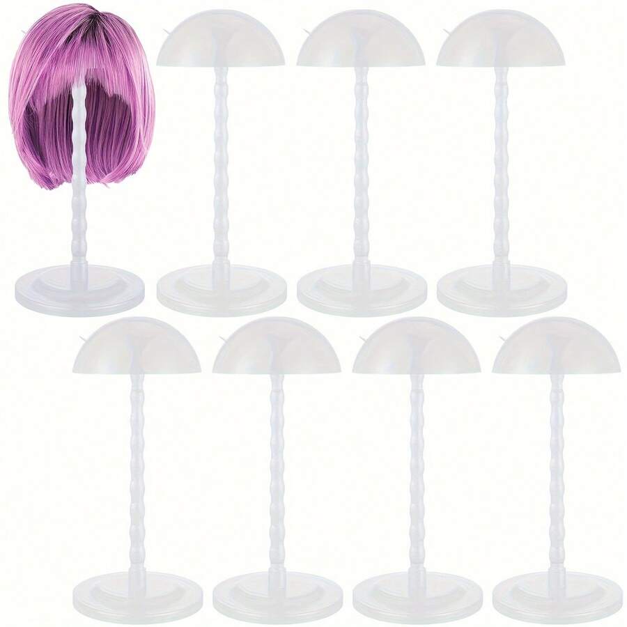 8pcs Wig Holder Wig Head Stand Wig Stand For Styling, 13.8 Inch Wigs Portable Hat Display Stand Travel Wig Holder For Multiple Wigs Practice Hat DIY Stand Head Stand Non Slip Stable - 白色 - 查看 1