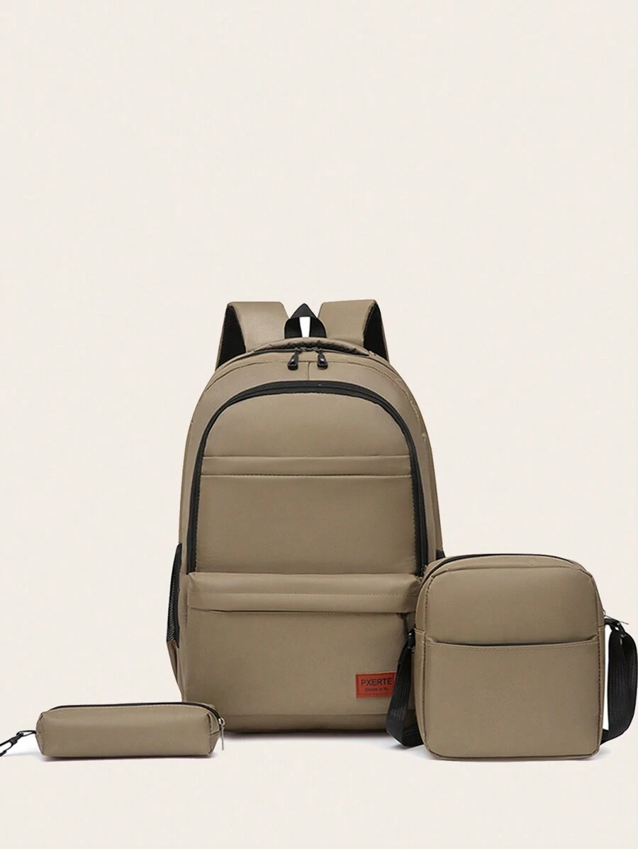 3pcs/Set Fashion Versatile Tie-Dye Cartoon Large Capacity Backpack Set - Khaki - View 1