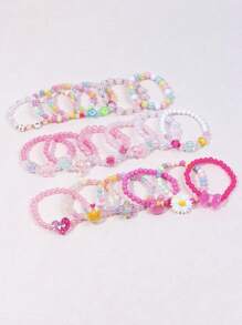 Set de 6 piezas/18 piezas de pulsera con dijes de corona, flor y corazón, pulsera de cuentas con dijes coloridos para niños, adecuado para fiestas, cumpleaños, color aleatorio