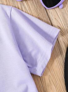 幼儿卡通印花短袖 T 恤和短裤套装 - 紫色 - 查看 4