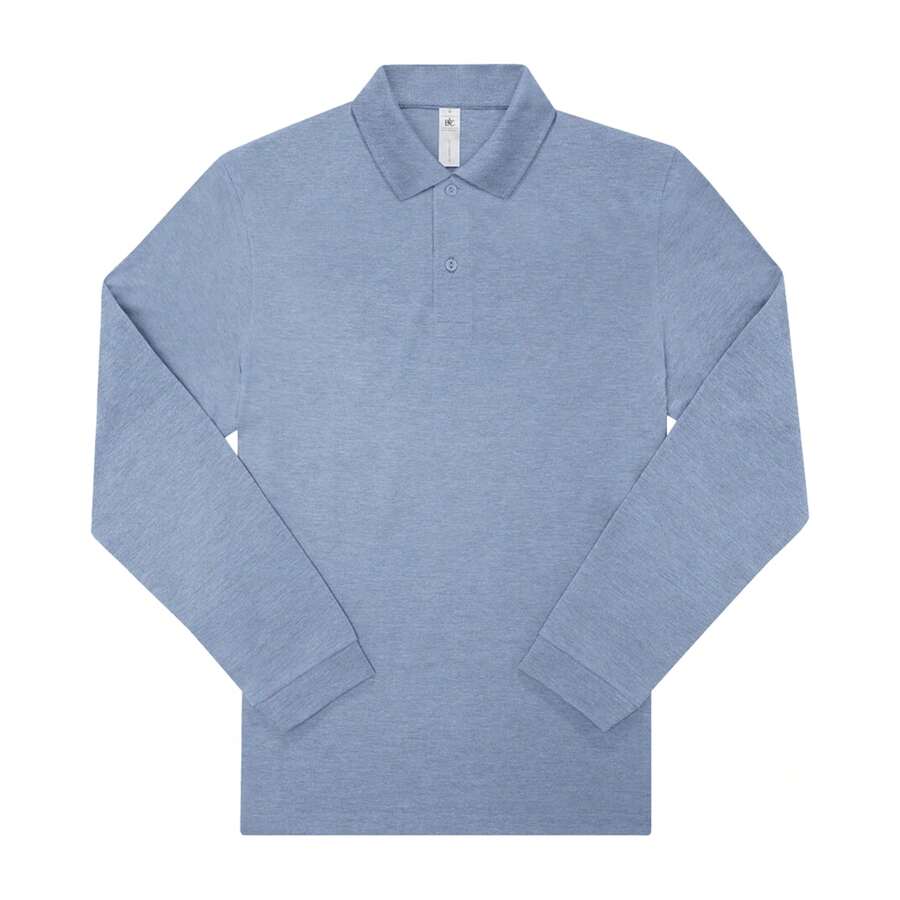 B&C Męska koszulka polo z długim rękawem My Heather (Heather Blue) - Niebieski - Zobacz 1