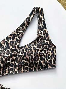 2025 Damen sexy 2-teiliges Mode Leoparden-Muster Neckholder Rückenfreier High-Cut Bikini Set, Sommer Strand Urlaub sexy Outfit