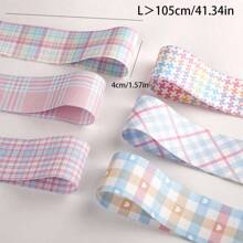 Bicolor Plaid Print Ribbon Handmade Bow DIY Hair Accessories Craft Supplies Gift Floral Ribbon
