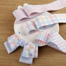 Bicolor Plaid Print Ribbon Handmade Bow DIY Hair Accessories Craft Supplies Gift Floral Ribbon