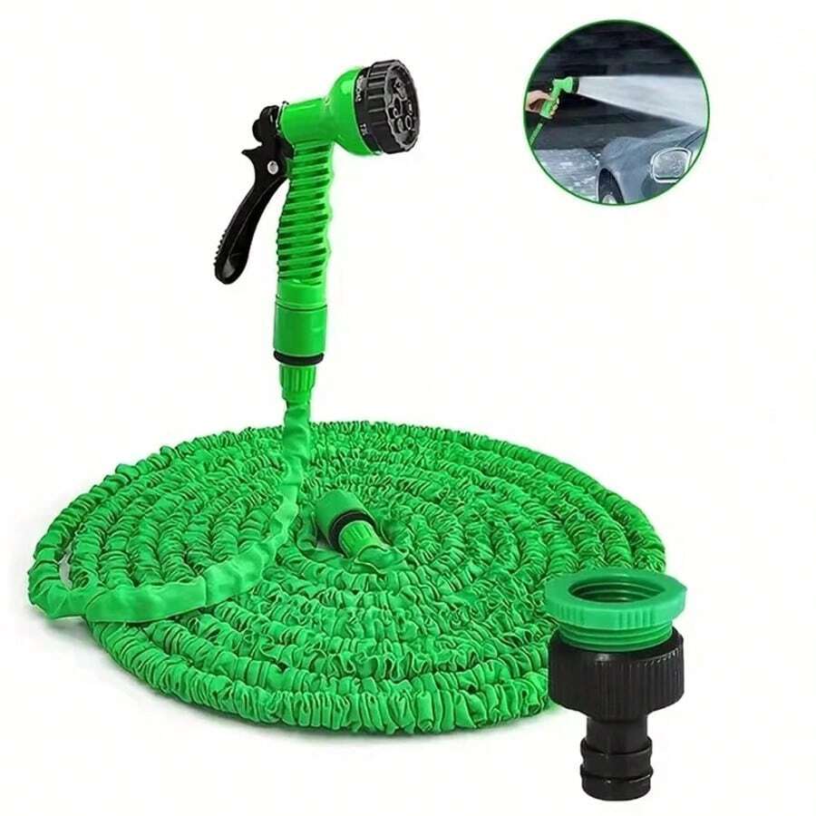 Expandable Magic Hose, High-Pressure Car Wash, 7Water Spraying Functions, Water Gun, Home Garden Watering Hose - Green - View 1
