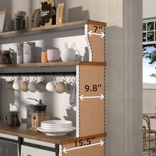 55'' Farmhouse Coffee Bar Cabinet With 3 Tier Storage Hutch, Coffee Bar Station With Sliding Barn Door, Hutch Storage Cabinet With 12 Wine Racks & 9 Hooks For Kitchen Dining Living Room