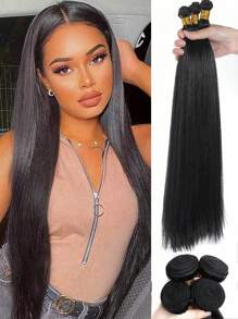 1pc/3pcs Synthetic Weft Hair Extensions Natural Black Sew-In Hair Extensions Hair Extensions Black Hair Bundles 14~26 Inch Weave Synthetic Hair Extensions For Women - Natural Black - View 3