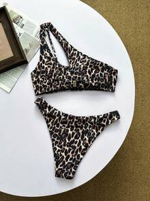 2025 Damen sexy 2-teiliges Mode Leoparden-Muster Neckholder Rückenfreier High-Cut Bikini Set, Sommer Strand Urlaub sexy Outfit
