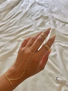 1 pieza Pulsera con anillo de cadena fina minimalista y de moda, joyería de novia de moda para mujer