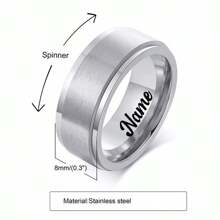 Custom Handwriting Letter NAME Spinner Stainless Steel Ring With Luxury Velvet Box For Couple Men And Women
