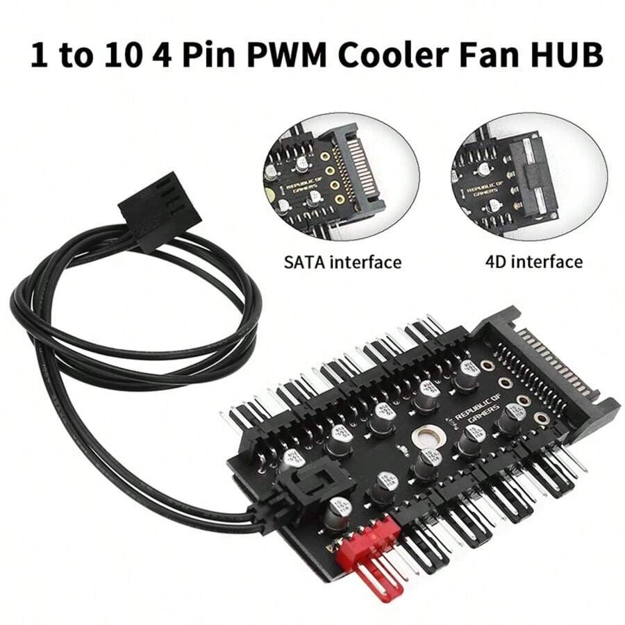 PC Radiator Fan Hub 1 To 10 PWM 12V 4Pin Splitter Extended Power Socket ...