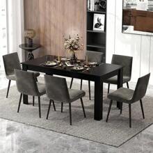Moccha - Mesa de comedor de madera para 4 a 6 personas, mesa rectangular de madera de 63 pulgadas, mesa de cocina moderna con patas en forma de L, capacidad de peso de 350 libras, mesa de comedor de - Negro - - Ver 11