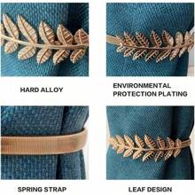 4Pack Curtain Tiebacks Aluminum Alloy Spring Design Curtain Holdback Leaf Carving Design Curtain Ties For Drapes Curtain Ties Backs Curtain Modern Style Curtain Holdback Decor - Gold - View 3