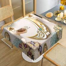 1 st Ramadan Kareem polyesterduk, konstdesign mån och lykta mandala tryckt bordsduk, rektangulär Eid Mubarak bordsduk, maskintillverkad, för inomhus och utomhus muslimska högtider, festlig inredning, ramadan heminredning, ramadan present - Multifärgad - Visa 13