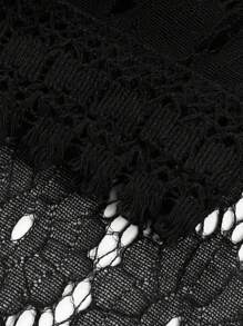 Women Casual Bodysuit, Solid Color Hollow Out Floral Lace Sleeveless Sling Bodysuit - 黑色 - 查看 8