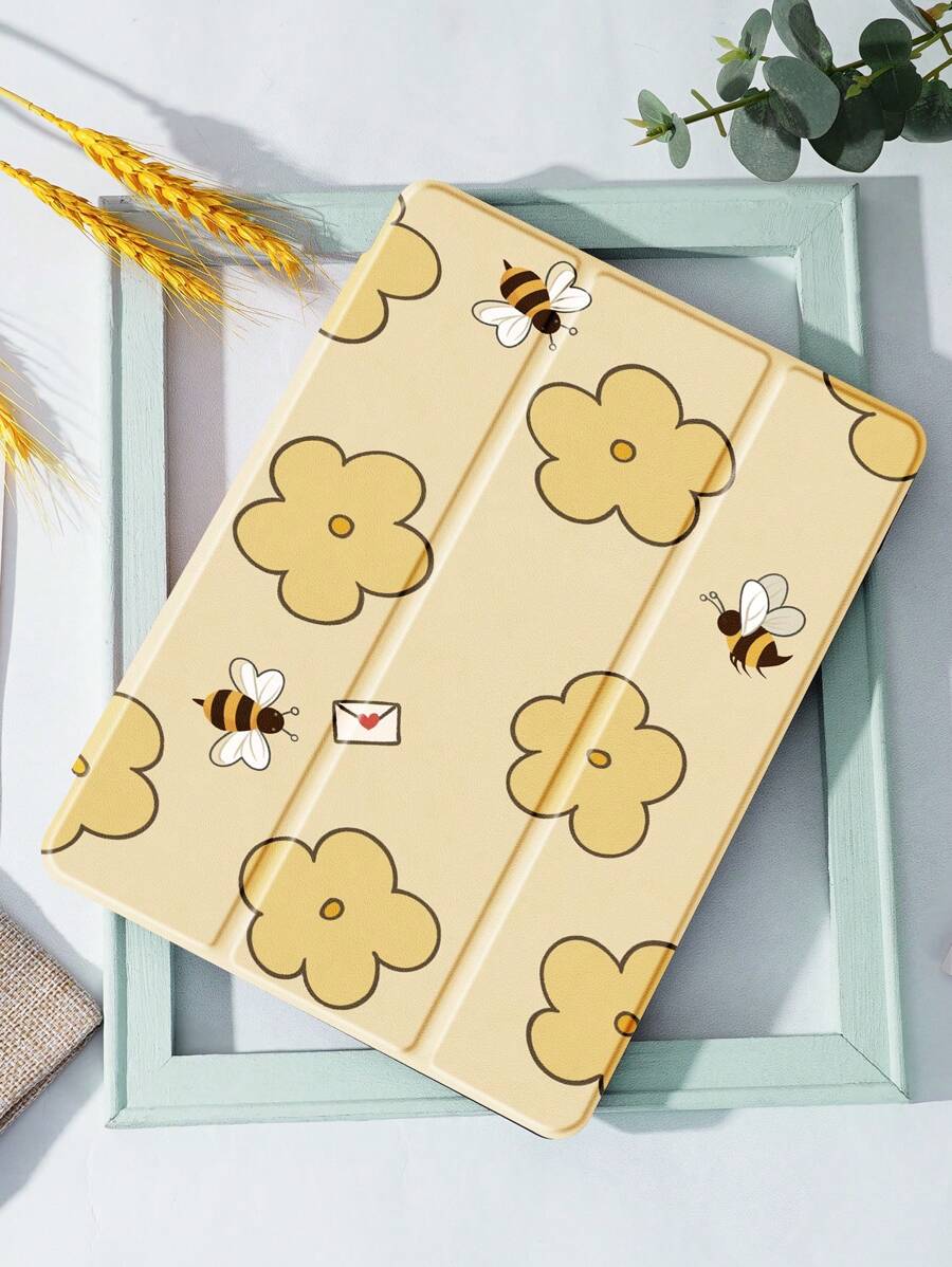Ayotu Husă Bees And Flowers compatibilă cu Samsung Galaxy Tab/IPad, iPad a 9-a/8-a/7-a generație de 10,2 inchi, husă nouă pentru iPad a 10-a generație, cu trezire/dormire automată, anti-cădere în patru colțuri - Multicolor - Vizualizare 1