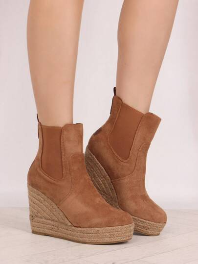 StellaMeli PU Boots With Rope Heel And Elastic Sides. Perfect For All Occasions