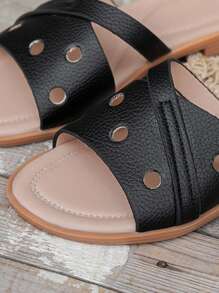 Giày sandal đế bằng dệt mùa hè màu trắng cho nữ, giày đi biển chống trượt nhẹ, dép sandal họa tiết ngẫu nhiên - màu đen - Xem 6