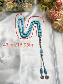 1 件经典男女通用伊斯兰祈祷珠，33 方形仿绿松石穆斯林手链，男女皆宜，由石头制成，无电镀，适合斋月日常使用，适合所有季节