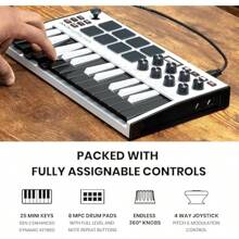 AKAI 25 Key USB MIDI Keyboard Controller MPK Mini MK3 With Backlit Pads Knobs Music Production Software White - White-MPKMinionly - View 3