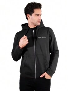 Alfa Romeo Men's Solid Color Zip-Up Design Sweatshirt With Pocket - Black - View 5