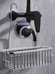可调节铝制浴室置物架，金属浴室收纳架，淋浴置物架，防锈金属淋浴架，壁挂式收纳架 - 免钻孔浴室收纳架带挂钩，节省空间的铝制置物架，黑/银色，浴室梳妆台收纳架，豪华铝制浴室装饰，淋浴架，生日装饰，新年礼物，情人节礼物 - 銀色 - 查看 1