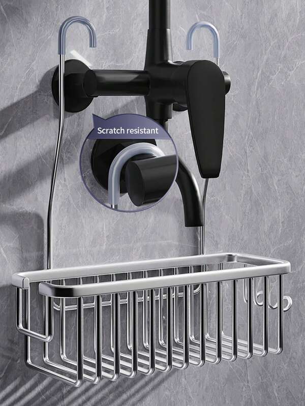 Aluminum Bathroom Shelf,Metal Bathroom Organizer,Shower Shelf Organizer,Rustproof Metal Shower,Caddy Wall Mount - Adjustable No Drill Bathroom Organizer With Hooks,Space-Saving Aluminum Shelf,Black/Silver