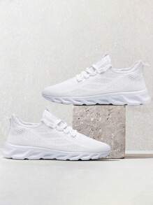 女士公路跑鞋轻便健身鞋户外网眼运动鞋时尚步行鞋休闲款防滑运动鞋白色 - 白色 - 查看 7