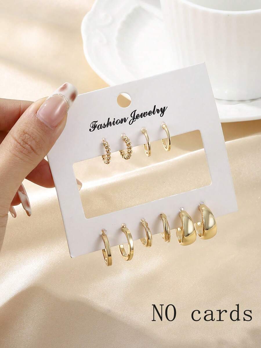 5 pares de pendientes de botón con textura lisa y en forma de C de aleación de moda para mujeres, para uso diario y festividades