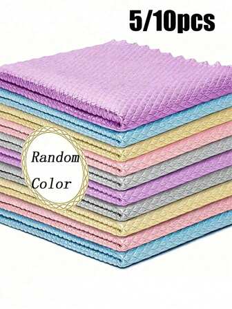 5/10 件，鱼鳞玻璃擦拭布，家用清洁布，去污布，洗碗布，擦窗巾，无痕，多用途抹布，清洁用品，清洁工具，返校用品，厨房，浴室，家居